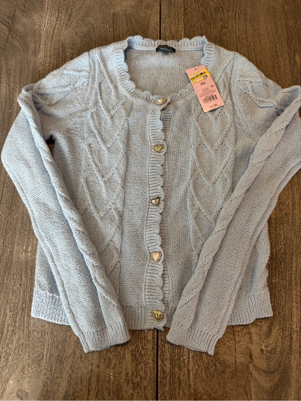 Target Light Blue Cable Knit Cardigan with Heart Buttons